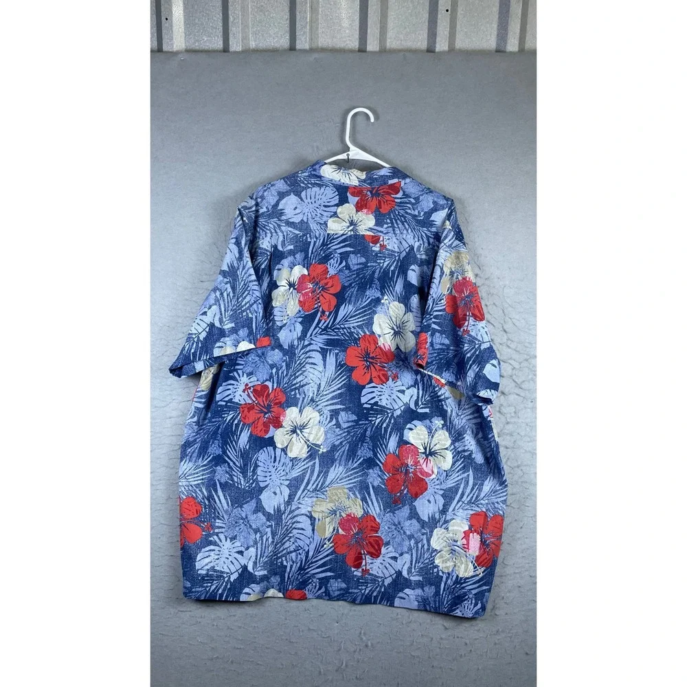 Tommy Bahama Button Down Shirt Mens 2XLT Blue Excellent Floral Hibiscus Tropical